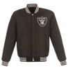 RAIDERS SUPER BOWL REVERSIBLE FAUX LEATHER SLEEVED WOOL JACKET