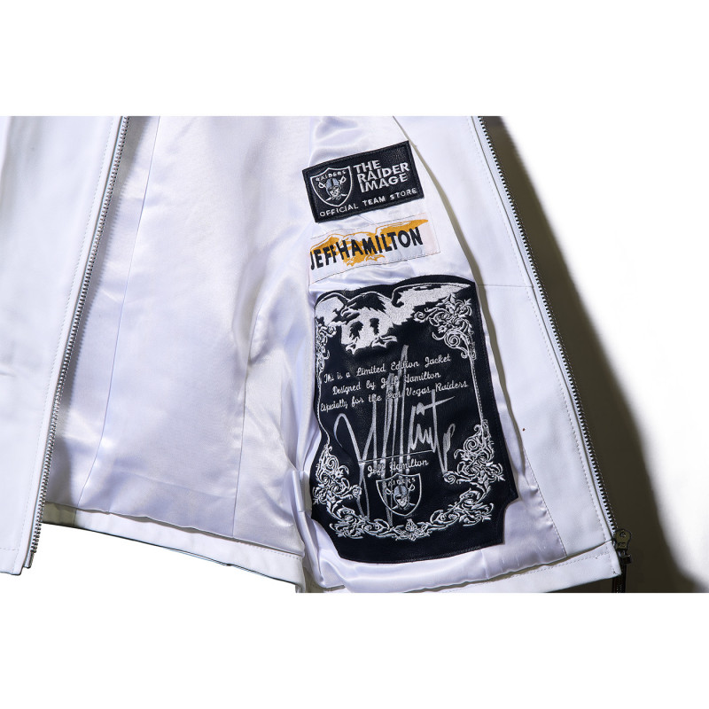 JEFF HAMILTON WOMENS RAIDERS WHITE MOTO JACKET