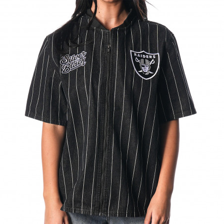 RAIDERS UNISEX ZIP UP PINSTRIPE DENIM TOP