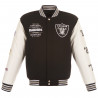 RAIDERS SUPER BOWL REVERSIBLE FAUX LEATHER SLEEVED WOOL JACKET