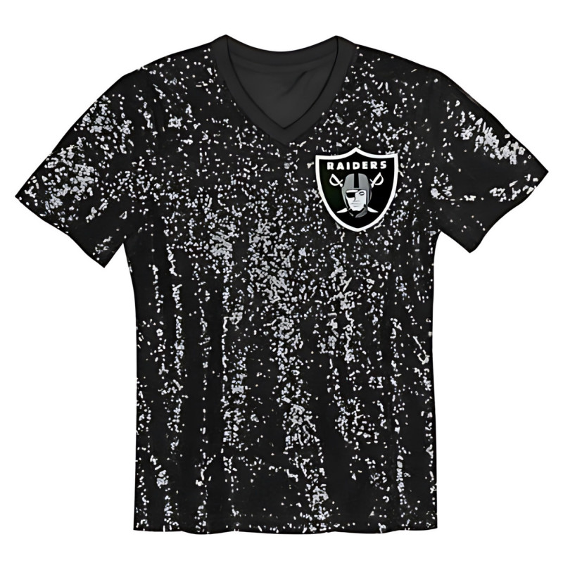 GIRLS YOUTH LAS VEGAS RAIDERS WORDMARK SEQUIN V-NECK TEE
