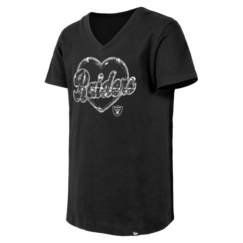 NEW ERA GIRLS JUVENILE RAIDERS SEQUIN V-NECK TEE