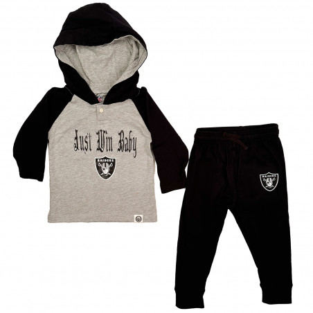 TODDLER RAIDERS JUST WIN BABY HOODED HENLEY RAGLAN SHIRT AND PANTS SET