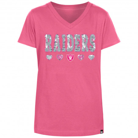 NEW ERA GIRLS YOUTH RAIDERS FLIP SEQUIN V-NECK TEE