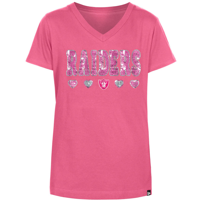 NEW ERA GIRLS YOUTH RAIDERS FLIP SEQUIN V-NECK TEE