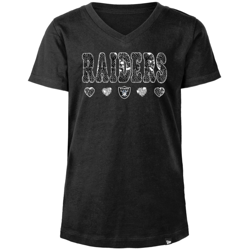 NEW ERA GIRLS YOUTH RAIDERS FLIP SEQUIN V-NECK TEE