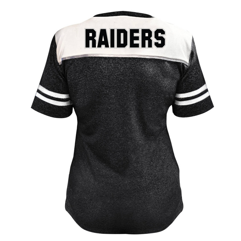 RAIDERS WOMENS PLUS RHINESTONE & GLITTER VNECK TEE