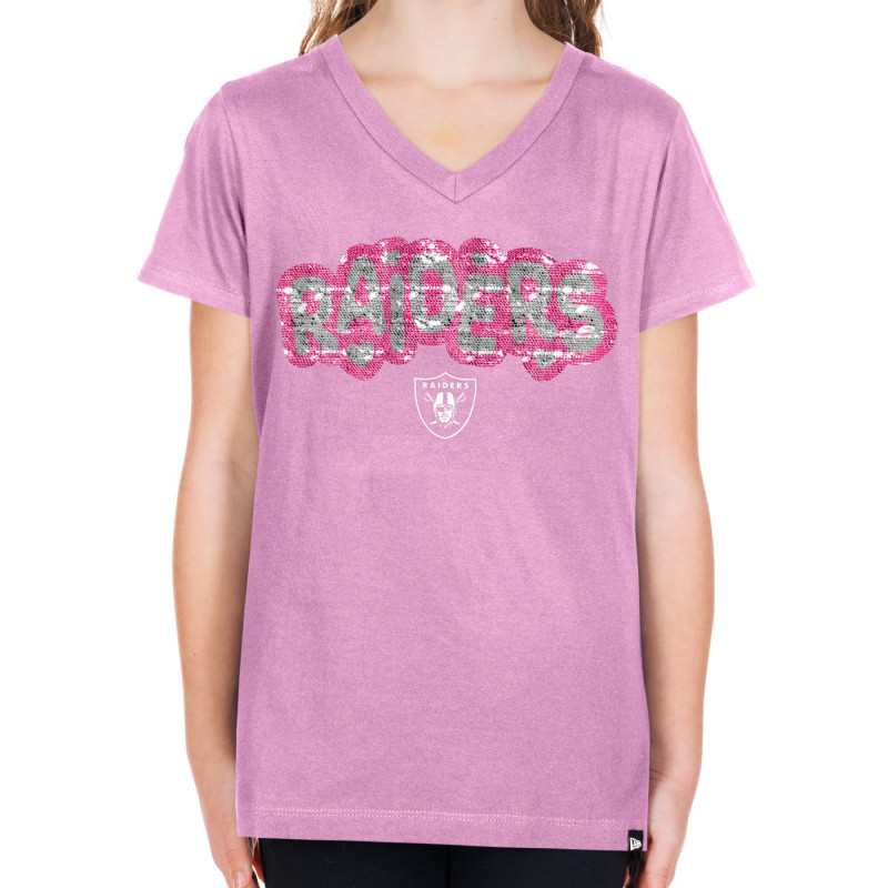 NEW ERA GIRLS YOUTH RAIDERS V-NECK FLIP SEQUIN 2.0 TEE