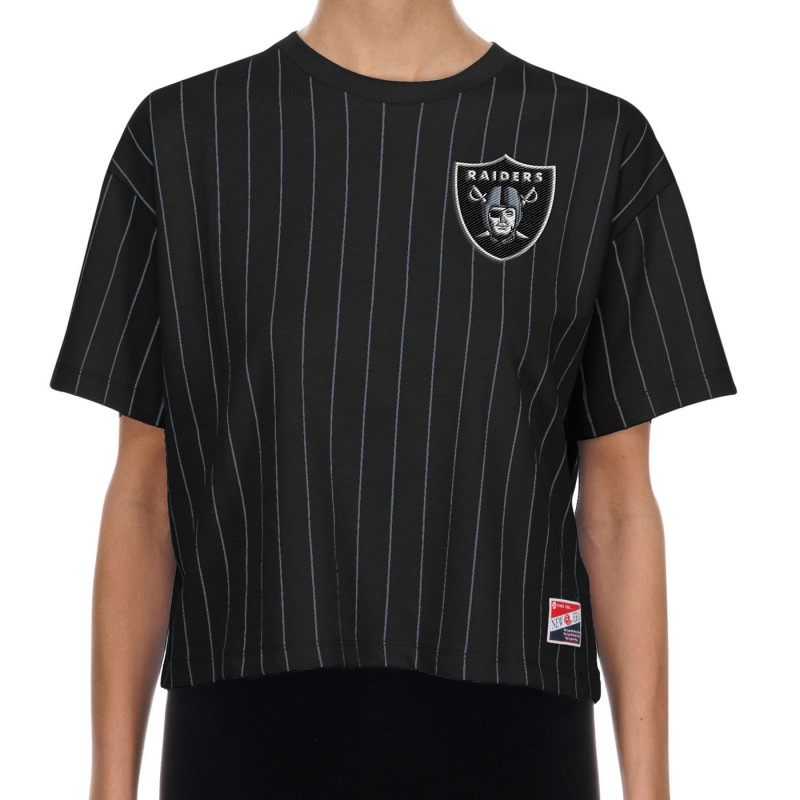 NEW ERA WOMENS RAIDERS SHIELD THROWBACK STRIPED TEE