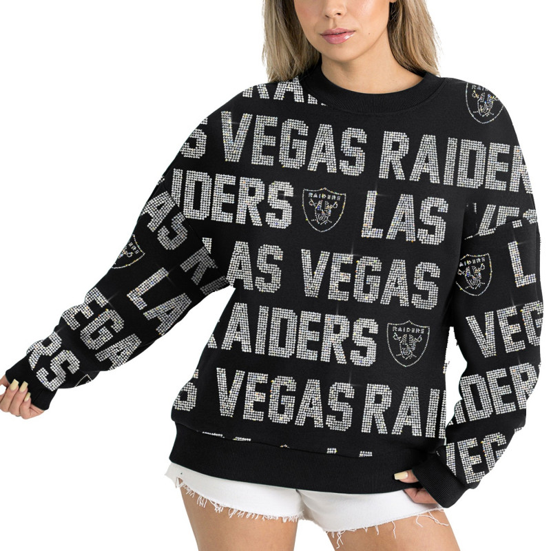 WOMENS LAS VEGAS RAIDERS HYPE ERA RHINESTONE CREWNECK SWEATSHIRT