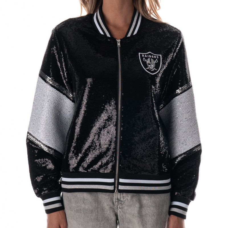WOMENS RAIDERS SCRIPT SEQUIN BOMBER JACKET