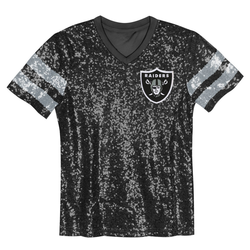 GIRLS YOUTH RAIDERS GLAM STRIPE SEQUIN V-NECK TEE