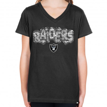 NEW ERA GIRLS YOUTH RAIDERS V-NECK FLIP SEQUIN TEE