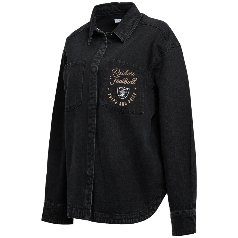 WEAR BY ERIN ANDREWS WOMENS RAIDERS WASHED OVERSIZED BUTTON DOWN SHIRT
