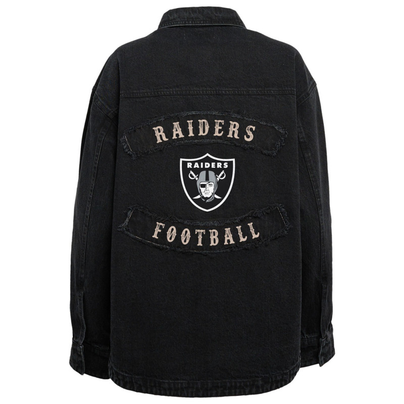 WEAR BY ERIN ANDREWS WOMENS RAIDERS WASHED OVERSIZED BUTTON DOWN SHIRT