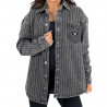 WOMENS RAIDERS INSTANT RHINESTONE STRIPE DENIM BUTTON UP