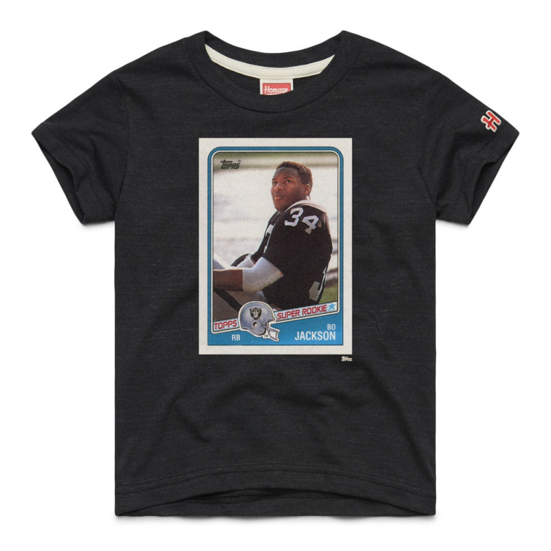 HOMAGE RAIDERS BO JACKSON 1988 TOPPS FOOTBALL PLAYER CARD YOUTH TEE