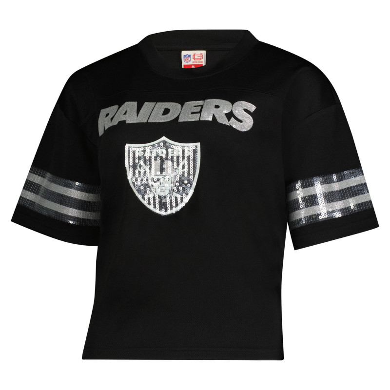 ICER WOMENS RAIDERS ALL THAT SHINES SEQUIN FASHION JERSEY TOP