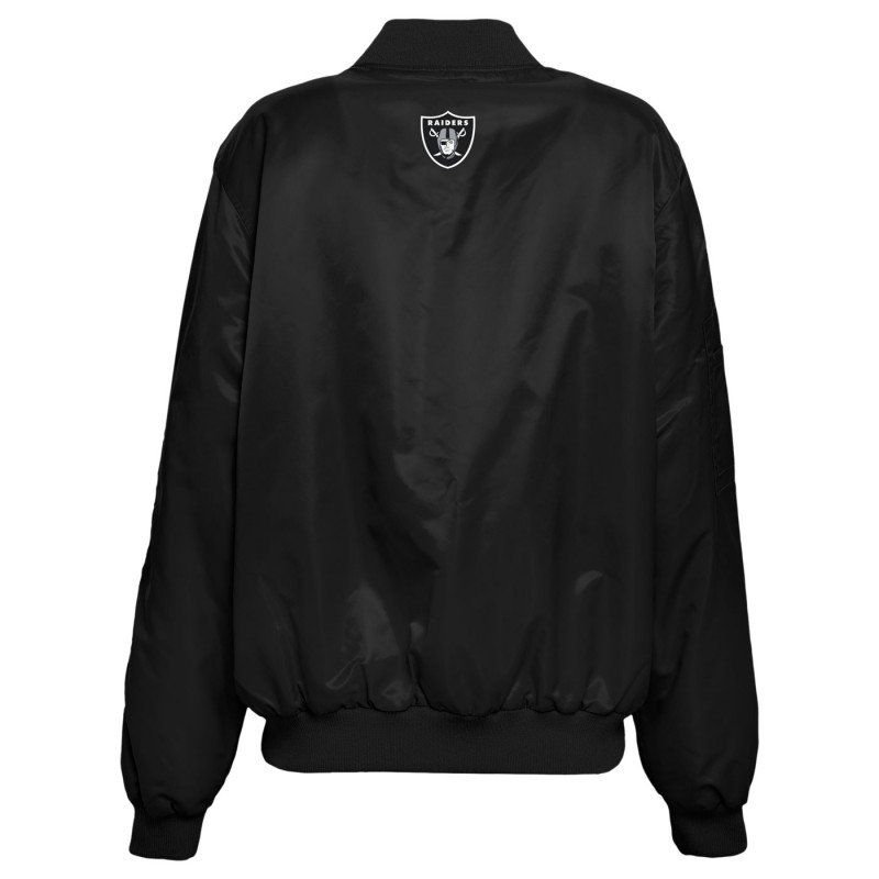 WEAR BY ERIN ANDREWS WOMENS RAIDERS PATCH BOMBER JACKET