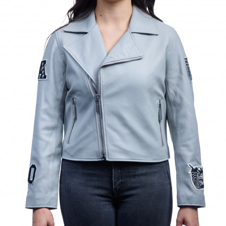 JEFF HAMILTON WOMENS RAIDERS GRAY BIKER JACKET