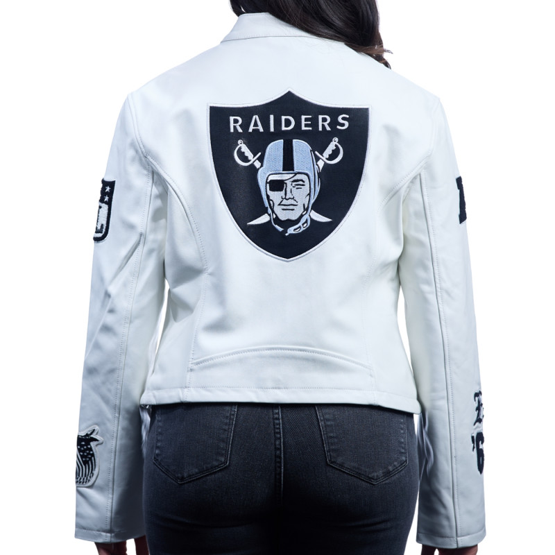 JEFF HAMILTON WOMENS RAIDERS WHITE MOTO JACKET