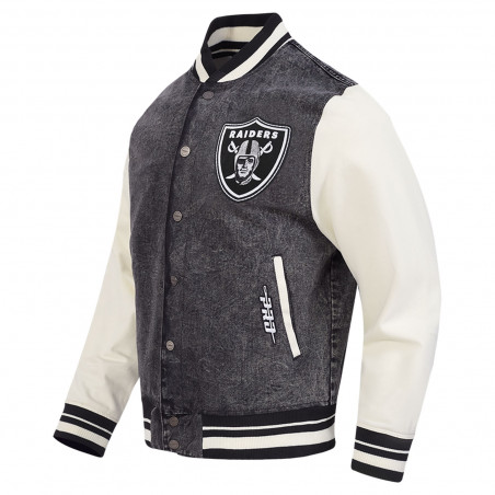 PRO STANDARD RAIDERS REBEL ATHLETICS DENIM VARSITY JACKET