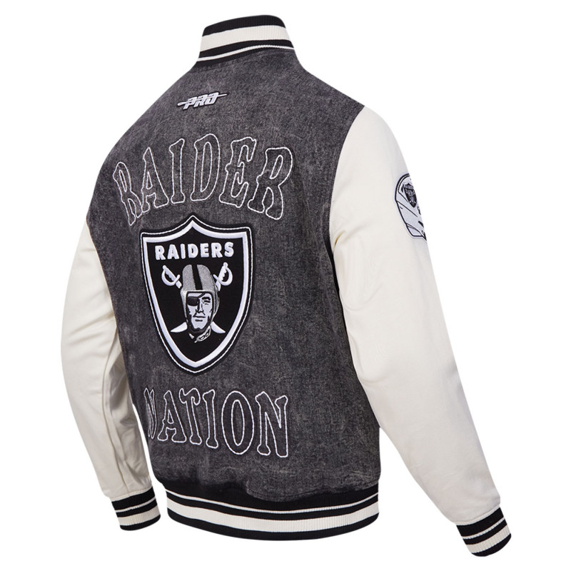 PRO STANDARD RAIDERS REBEL ATHLETICS DENIM VARSITY JACKET