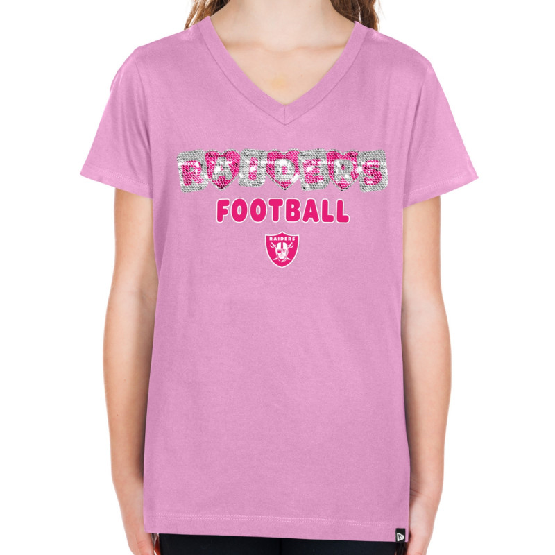 NEW ERA GIRLS RAIDERS FOOTBALL FLIP SEQUIN V-NECK TEE