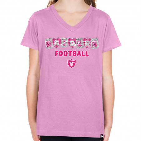 NEW ERA GIRLS JUVENILE RAIDERS FOOTBALL FLIP SEQUIN V-NECK TEE