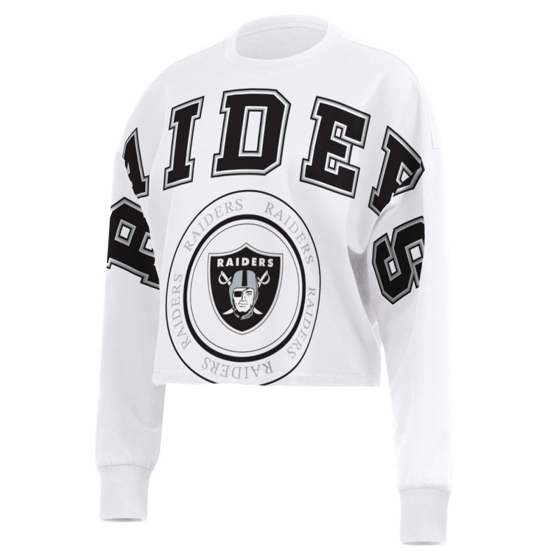 WOMENS RAIDERS BLEACHER CROP WHITE LONG SLEEVE TEE