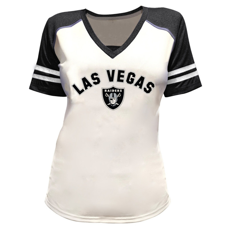 WOMENS LAS VEGAS RAIDERS PLUS RHINESTONE GLITTER V-NECK TEE