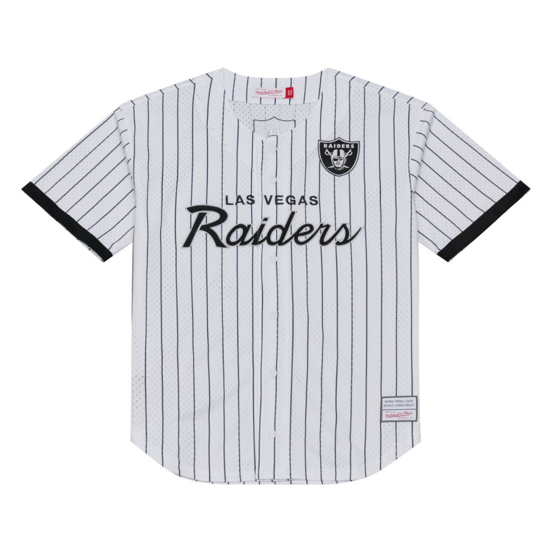 MITCHELL & NESS LAS VEGAS RAIDERS HEAD COACH STRIPED MESH BUTTON UP SHIRT