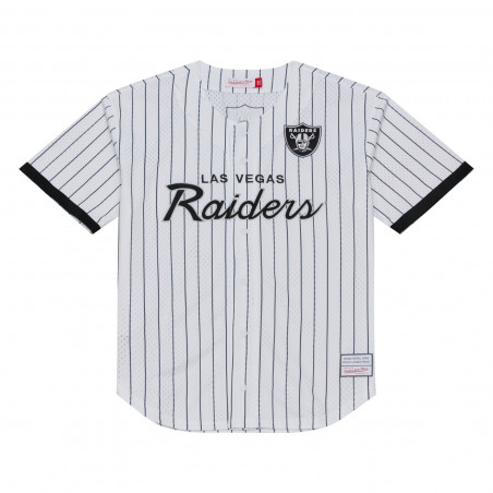 MITCHELL & NESS LAS VEGAS RAIDERS HEAD COACH STRIPED MESH BUTTON UP SHIRT