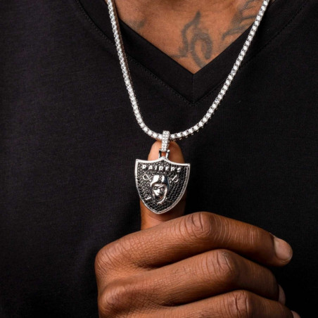 GLD RAIDERS SHIELD PENDANT AND 20-INCH DIAMOND TENNIS CHAIN