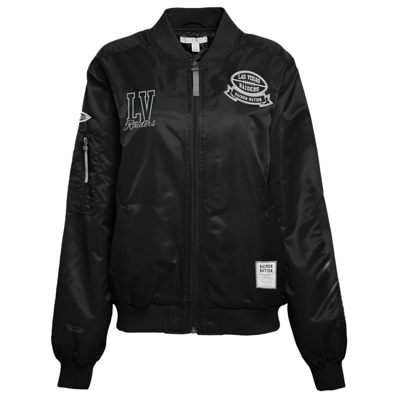 WEAR BY ERIN ANDREWS WOMENS LAS VEGAS RAIDERS PATCH BOMBER JACKET