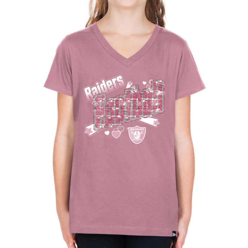 Raiders New Era Girls Flip Sequin V-Neck Tee T-Shirt | GameDay | Gear