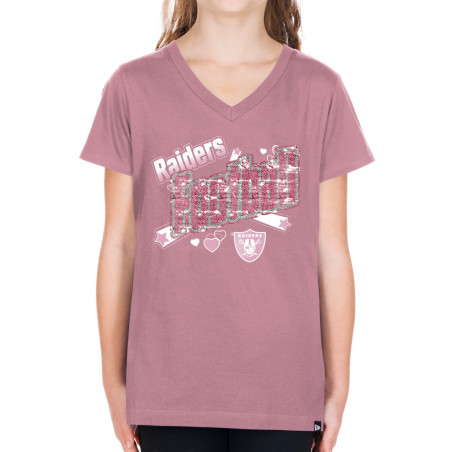 Raiders New Era Girls Flip Sequin V-Neck Tee T-Shirt | GameDay | Gear