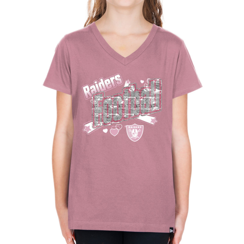 Raiders New Era Girls Flip Sequin V-Neck Tee T-Shirt | GameDay | Gear