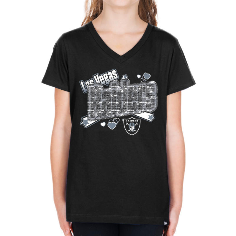 Raiders New Era Girls Flip Sequin V-Neck Tee T-Shirt | GameDay | Gear