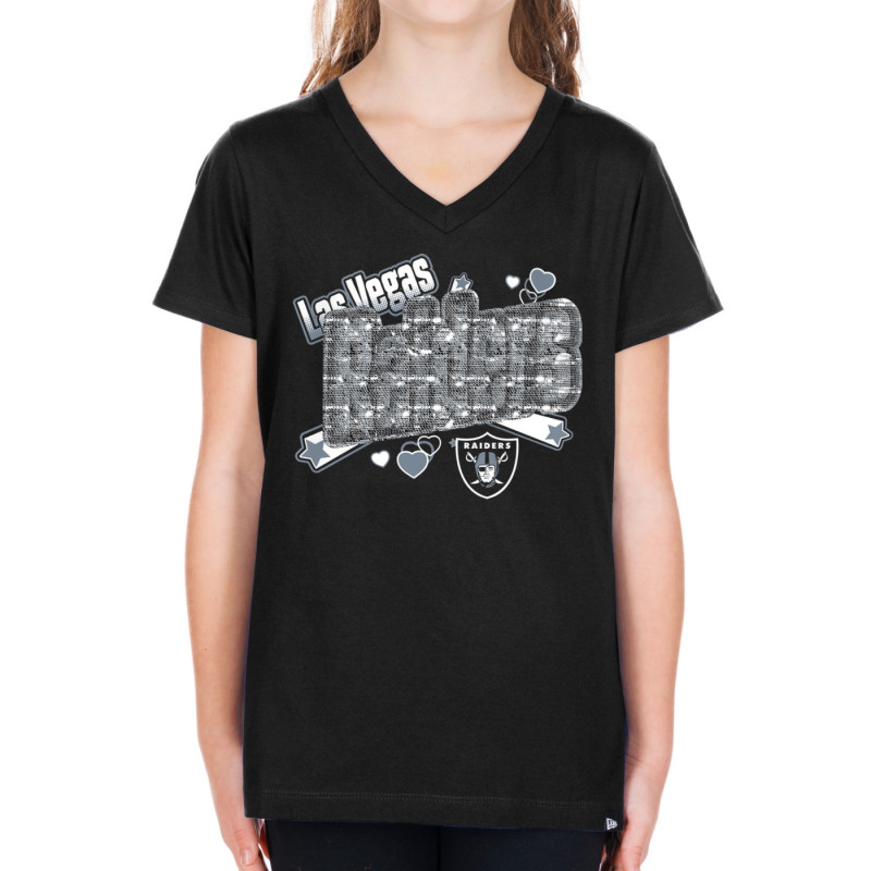 Raiders New Era Girls Flip Sequin V-Neck Tee T-Shirt | GameDay | Gear