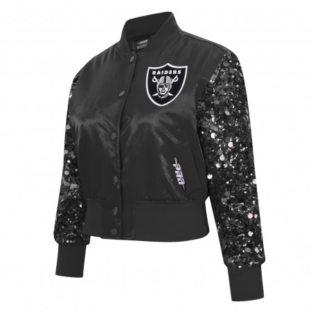 PRO STANDARD WOMENS RAIDERS SHOWTIME SEQUIN CROPPED SATIN JACKET | GameDay