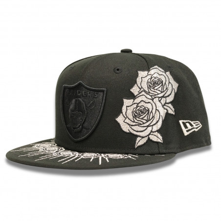 NEW ERA RAIDERS 9FIFTY SILVER AND BLACK ROSES TONAL SHIELD CAP