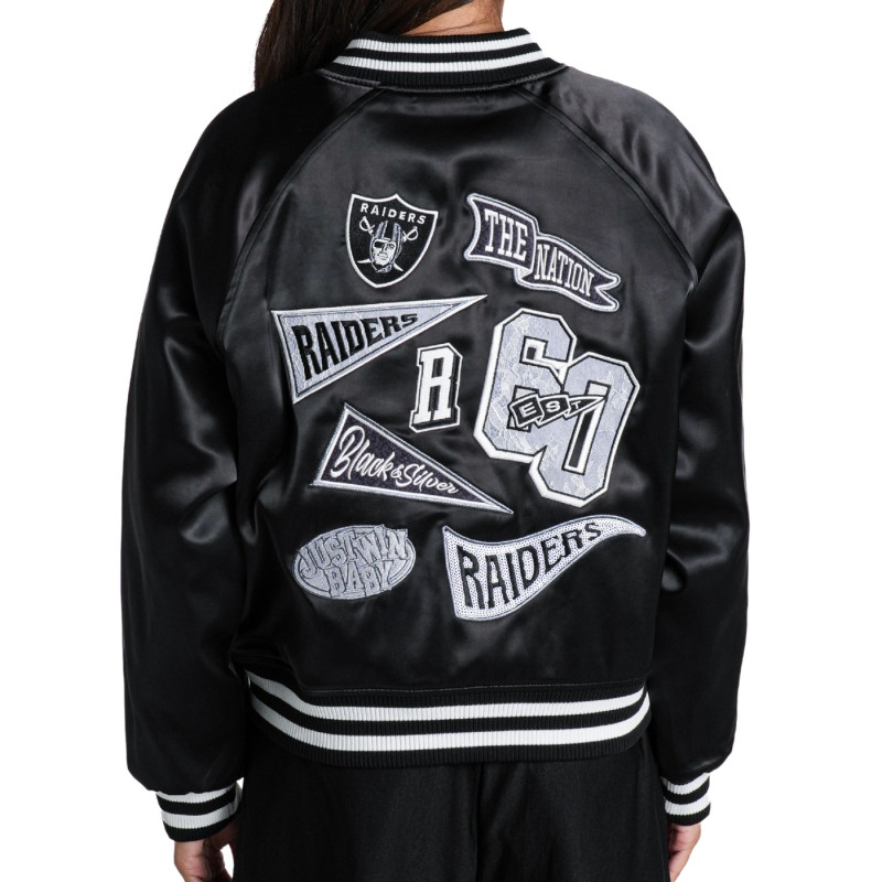 WOMENS RAIDERS OVERSIZED RAGLAN SATIN JACKET