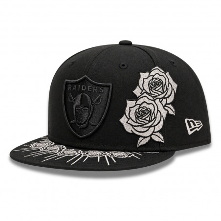 NEW ERA RAIDERS 9FORTY SILVER AND BLACK ROSES SHIELD CAP