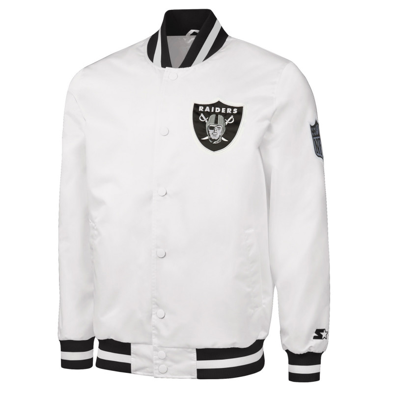 STARTER RAIDERS WHITE SHIELD SATIN JACKET