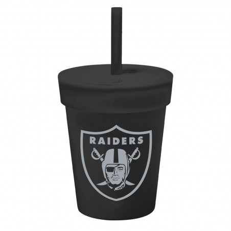 RAIDERS SILICONE GLASS WITH STRAW & LID