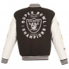 RAIDERS SUPER BOWL REVERSIBLE FAUX LEATHER SLEEVED WOOL JACKET