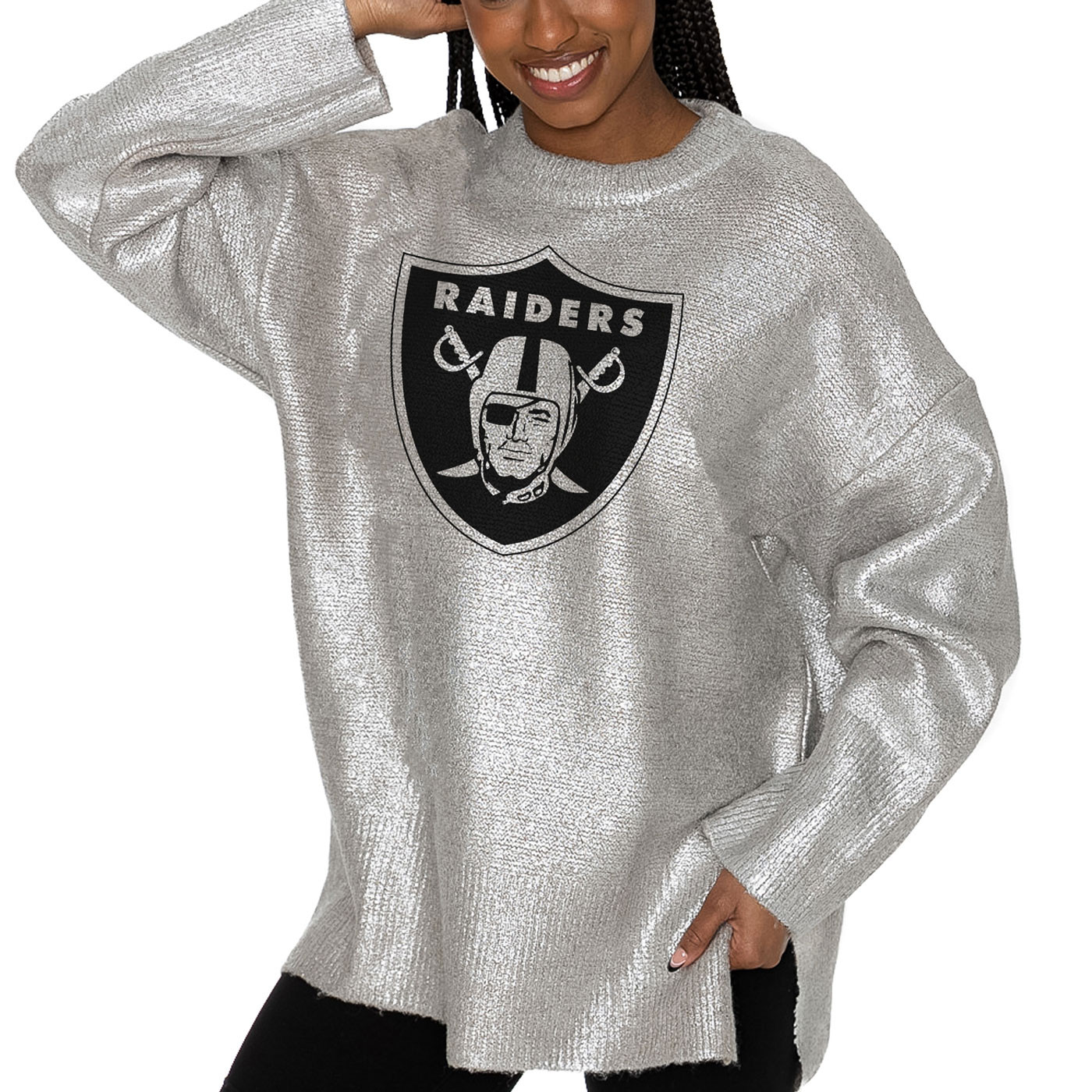新品NFL RAIDERS オフィシャルセーター wool 100% サイズF Womens Raiders Shine Down Metallic Sweater | Official Raiders