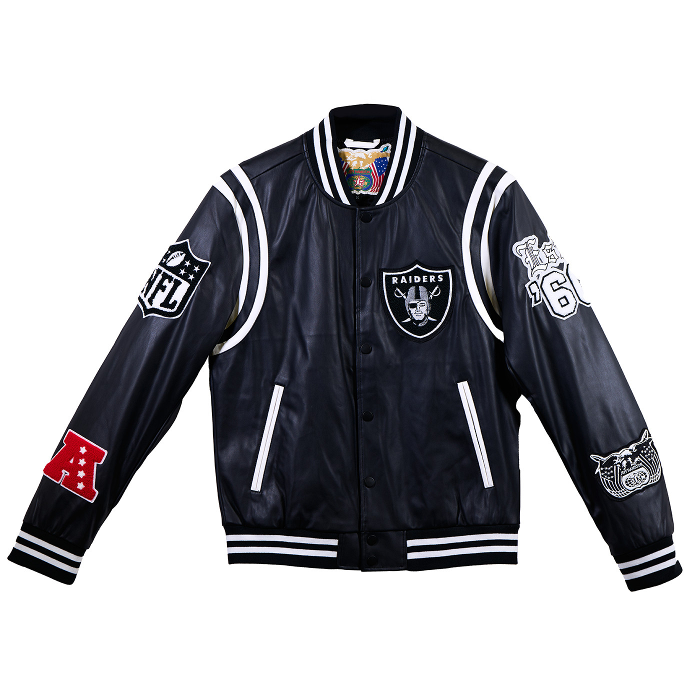 [古着] JEFF HAMILTON　RAIDERS　スタジャン　L JEFF HAMILTON RAIDERS VEGAN LEATHER JACKET