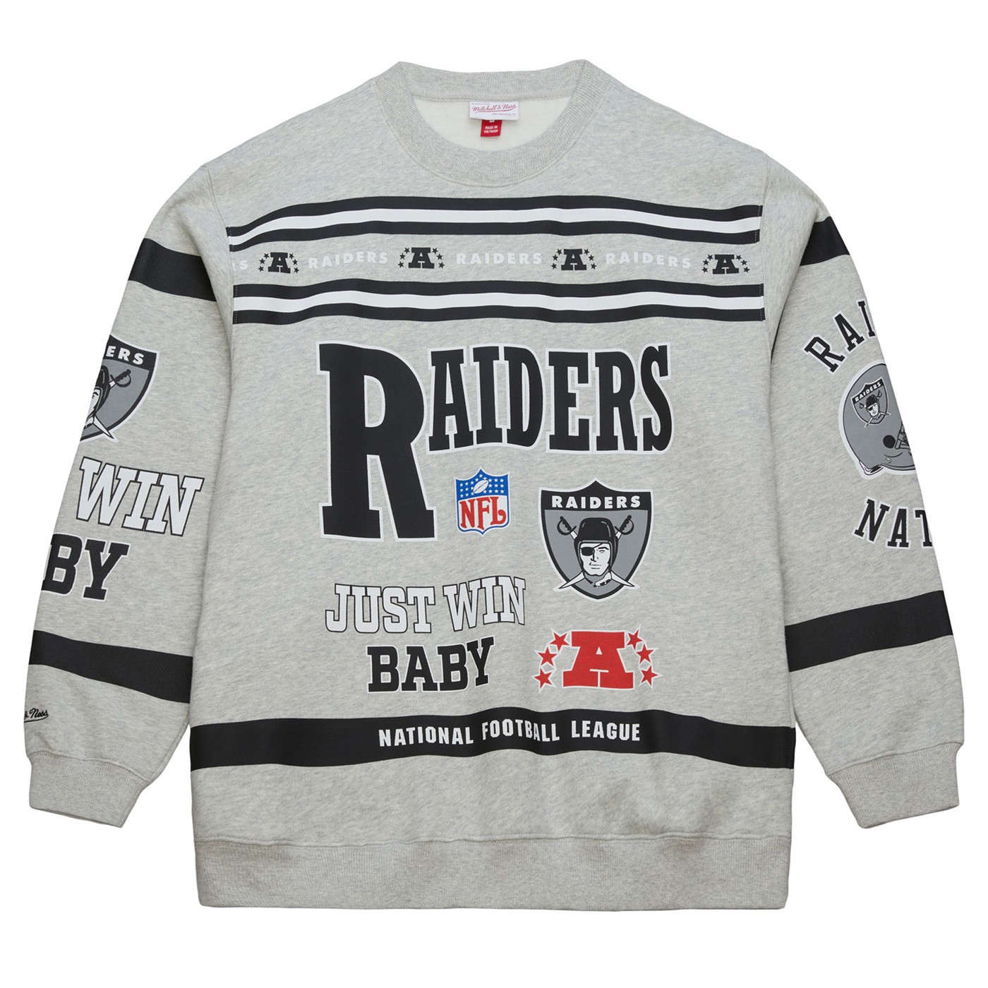 MITCHELL & NESS RAIDERS VINTAGE LOGO AOP CREWNECK SWEATSHIRT